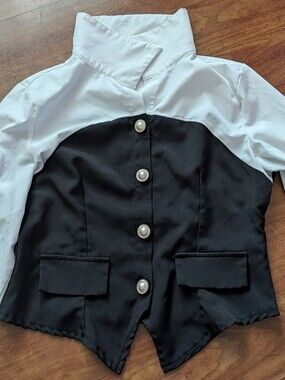 Black and White Two-Tone Button Front Blouse